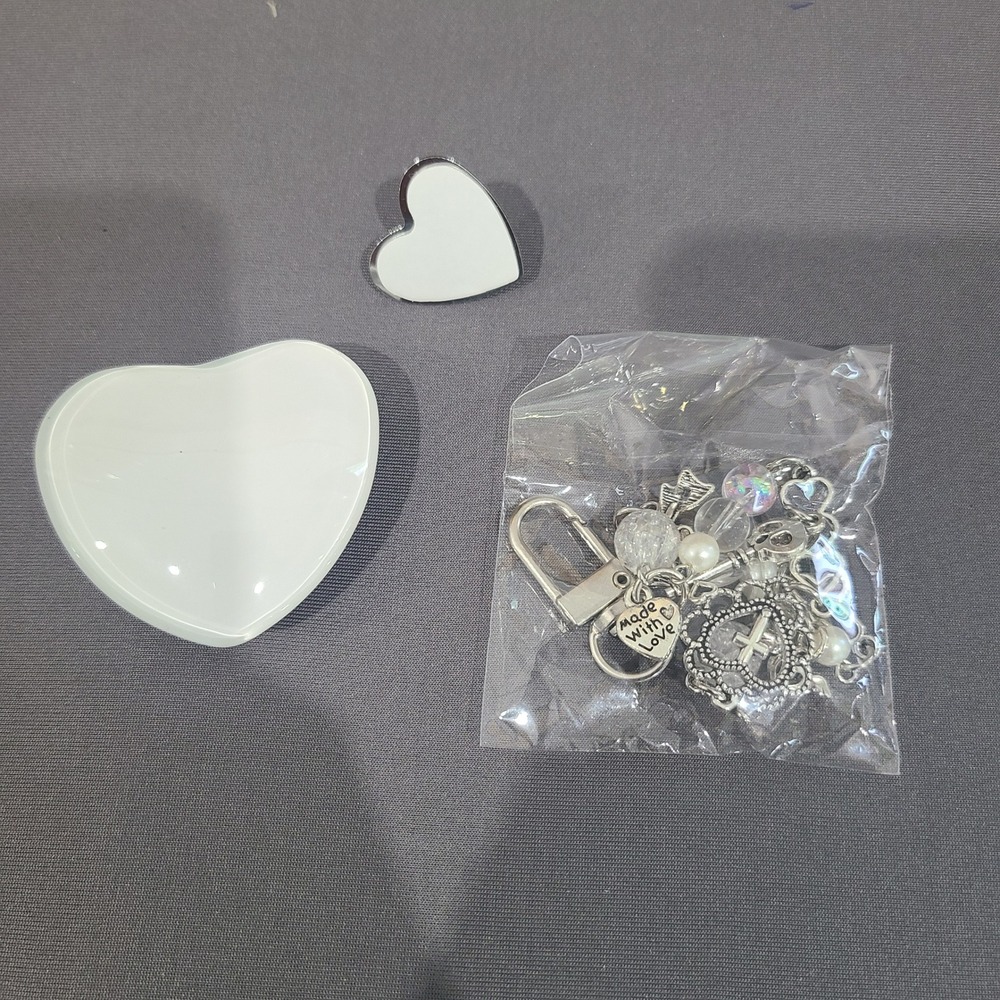 LibbyTop White Heart Phone Grip Stand and Silver Cross Heart Charm Set‎ New
